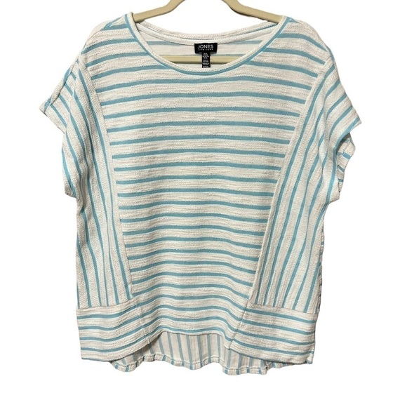 Jones New York Pullover Striped Teal Green and White Dolan Short Sleeve Size XL - Picture 1 of 8